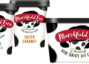 Three tubs of dairy ice cream