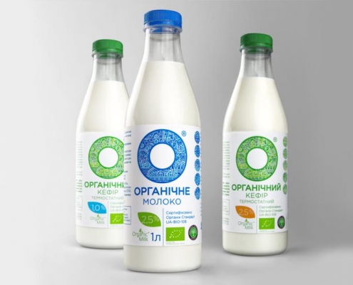 Three bottles of organic dairy products