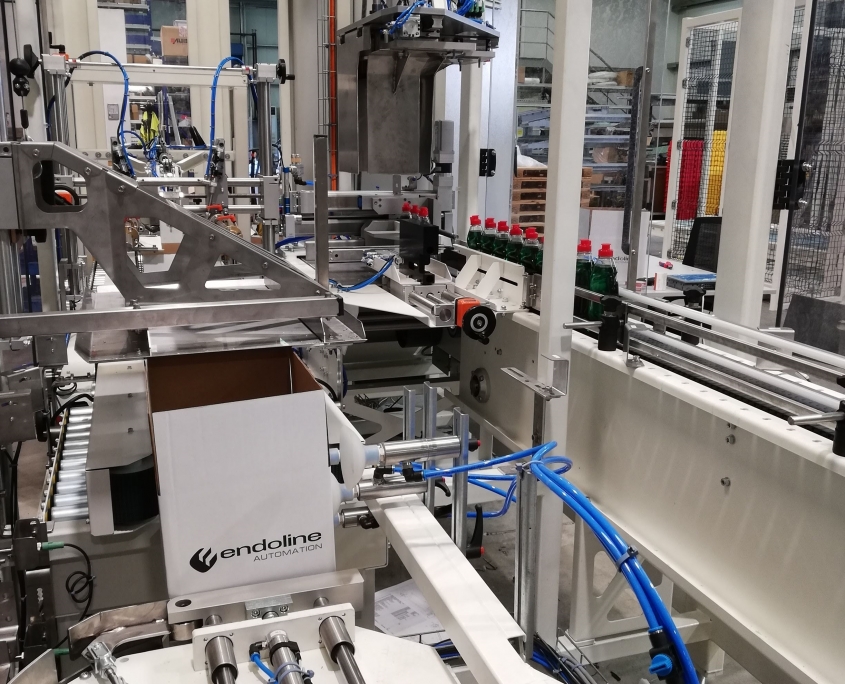 Automated production line with packaging equipment.