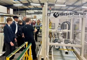 Award programme, students from Wixams Academy explored Endoline's manufacturing facility, learning how the company's engineers design and build bespoke packaging automation systems for customers around the world.